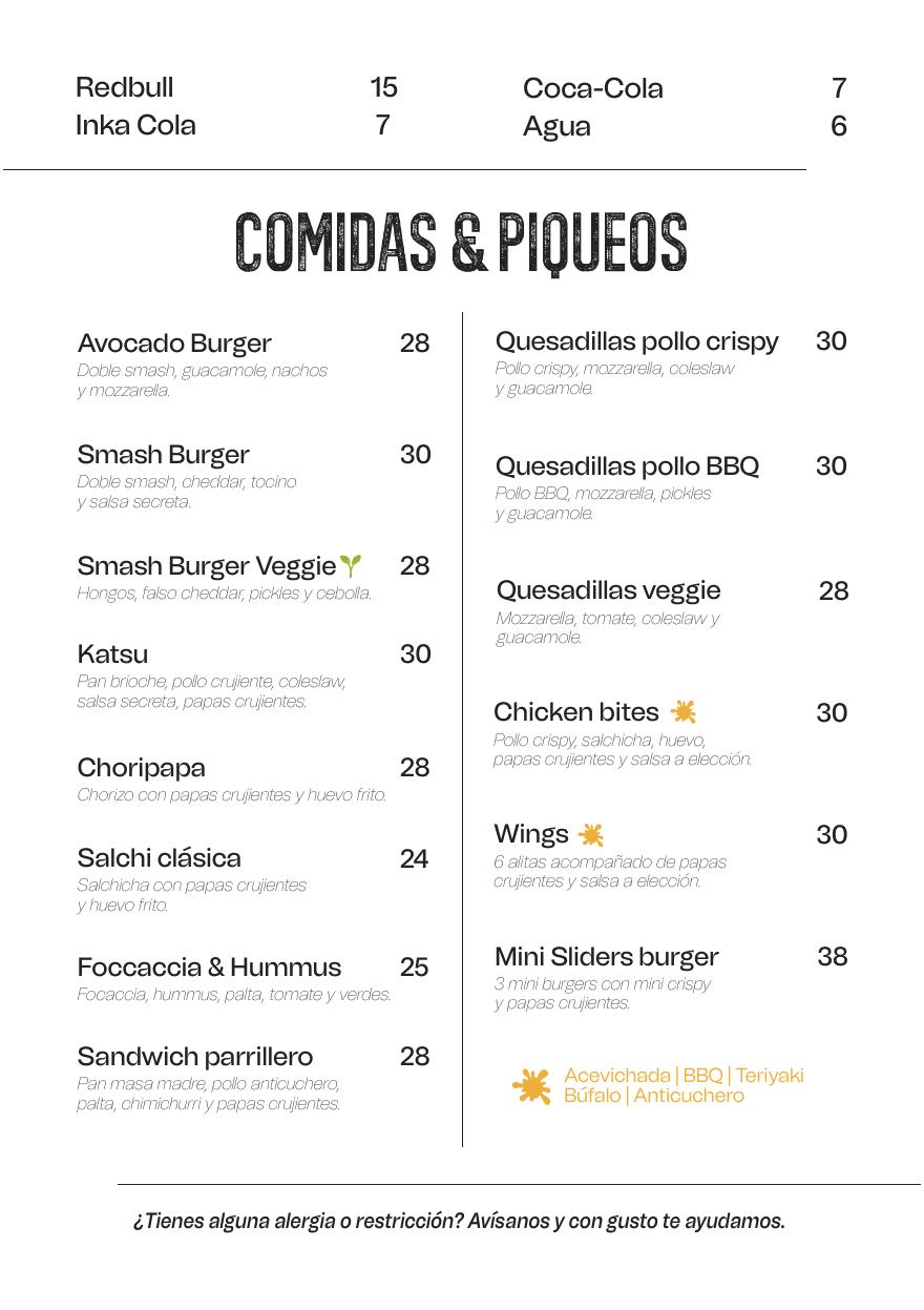 Black Llama Hostel bar food menu — burgers, snacks and Peruvian bites in Cusco